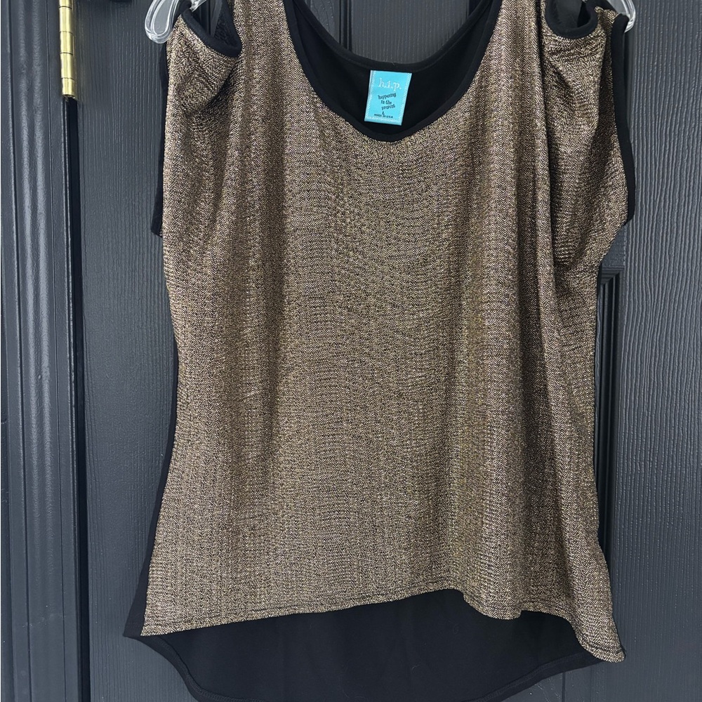 h.i.p. Gold Asymmetrical Sleeveless Tank Top